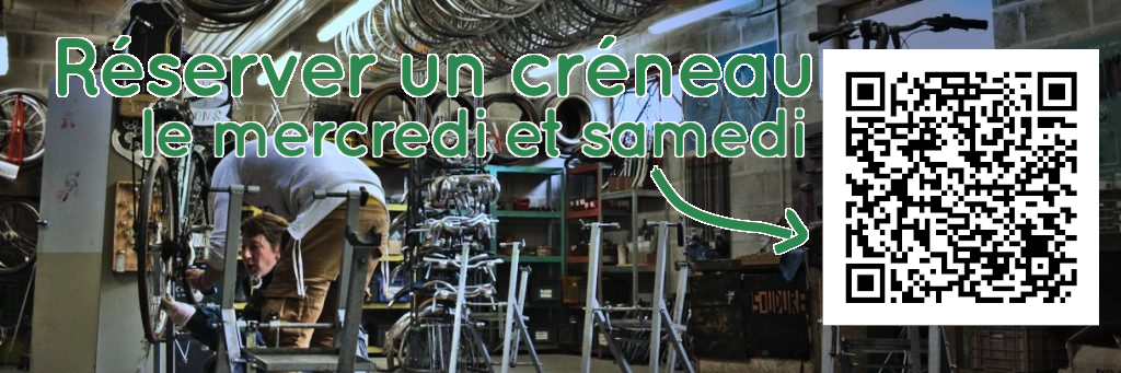 Réservations du mercredi et samedi sur https://www.helloasso.com/associations/velocampus/evenements/reserve-ton-creneau-d-autoreparation